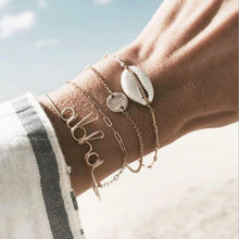 Load image into Gallery viewer, 4 pcs/set Fashion Bohemia Leaf Round Knot cuff Bangle Gold Chain Charm Bracelet Bangle for Women Simple Geometric Bracelets