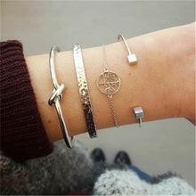 Load image into Gallery viewer, 4 pcs/set Fashion Bohemia Leaf Round Knot cuff Bangle Gold Chain Charm Bracelet Bangle for Women Simple Geometric Bracelets