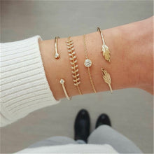 Load image into Gallery viewer, 4 pcs/set Fashion Bohemia Leaf Round Knot cuff Bangle Gold Chain Charm Bracelet Bangle for Women Simple Geometric Bracelets