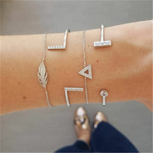 Load image into Gallery viewer, 4 pcs/set Fashion Bohemia Leaf Round Knot cuff Bangle Gold Chain Charm Bracelet Bangle for Women Simple Geometric Bracelets