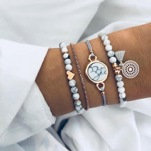 Load image into Gallery viewer, 4 pcs/set Fashion Bohemia Leaf Round Knot cuff Bangle Gold Chain Charm Bracelet Bangle for Women Simple Geometric Bracelets