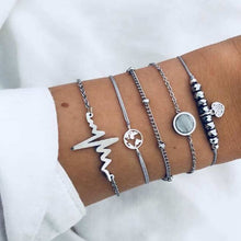 Load image into Gallery viewer, 4 pcs/set Fashion Bohemia Leaf Round Knot cuff Bangle Gold Chain Charm Bracelet Bangle for Women Simple Geometric Bracelets
