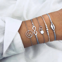 Load image into Gallery viewer, 4 pcs/set Fashion Bohemia Leaf Round Knot cuff Bangle Gold Chain Charm Bracelet Bangle for Women Simple Geometric Bracelets