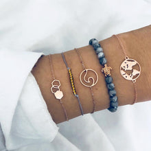 Load image into Gallery viewer, 4 pcs/set Fashion Bohemia Leaf Round Knot cuff Bangle Gold Chain Charm Bracelet Bangle for Women Simple Geometric Bracelets