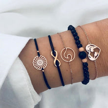 Load image into Gallery viewer, 4 pcs/set Fashion Bohemia Leaf Round Knot cuff Bangle Gold Chain Charm Bracelet Bangle for Women Simple Geometric Bracelets