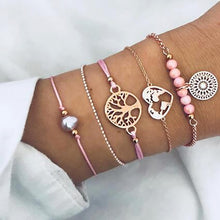 Load image into Gallery viewer, 4 pcs/set Fashion Bohemia Leaf Round Knot cuff Bangle Gold Chain Charm Bracelet Bangle for Women Simple Geometric Bracelets