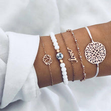 Load image into Gallery viewer, 4 pcs/set Fashion Bohemia Leaf Round Knot cuff Bangle Gold Chain Charm Bracelet Bangle for Women Simple Geometric Bracelets
