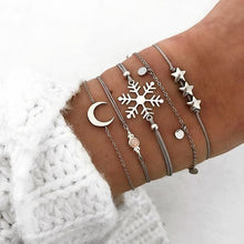 Load image into Gallery viewer, 4 pcs/set Fashion Bohemia Leaf Round Knot cuff Bangle Gold Chain Charm Bracelet Bangle for Women Simple Geometric Bracelets