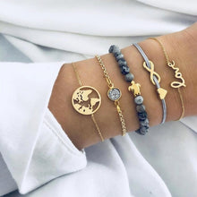 Load image into Gallery viewer, 4 pcs/set Fashion Bohemia Leaf Round Knot cuff Bangle Gold Chain Charm Bracelet Bangle for Women Simple Geometric Bracelets