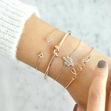 Load image into Gallery viewer, 4 pcs/set Fashion Bohemia Leaf Round Knot cuff Bangle Gold Chain Charm Bracelet Bangle for Women Simple Geometric Bracelets